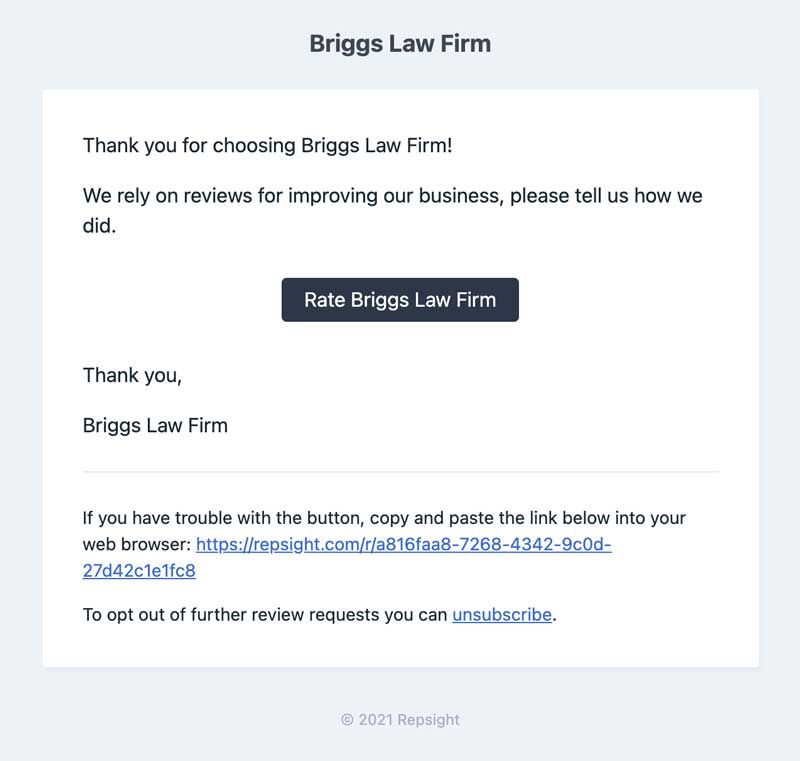 Sample Review Request Email Repsight review request email